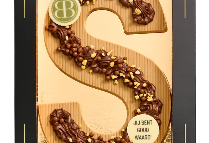 Luxe Chocoladeletter logo en slogan Jij bent goud waard webformaat